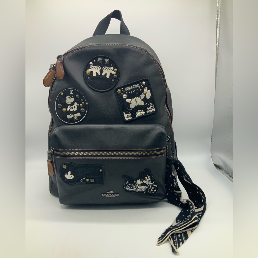 Retired Coach X Disney Mickey Mouse Patch Backpack Leather Black